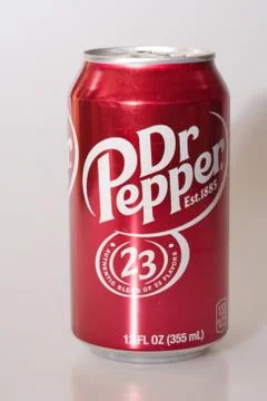 Product shot of Dr Pepper can isolated Stock Photos