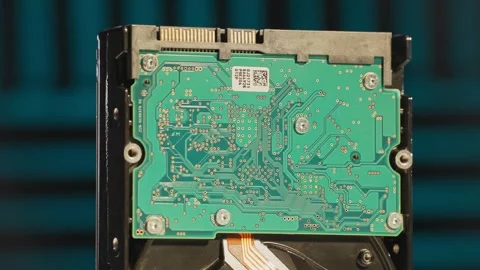 Product shot of SATA hard disc disk drive for media storage Stock Footage 340428516