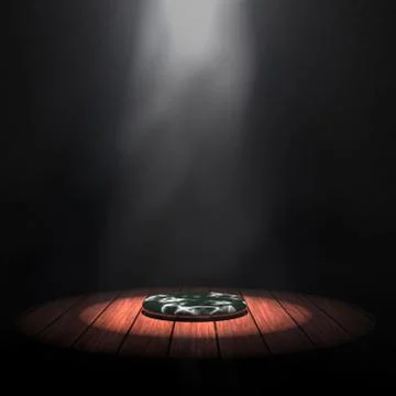 Product Showcase Background. Empty Marble Drink Coaster or Podium on a Wooden Stock Illustration