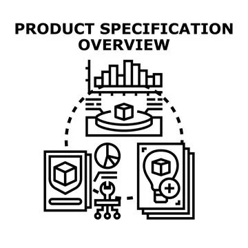Product specification overview analyzing development and innovation data 库存插图