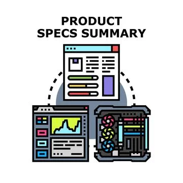 Product specs summary connecting technology and information analysis Stock Illustration