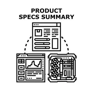 Product specs summary connecting technology and information analysis Stock Illustration