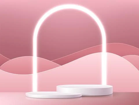 Product stand. Realistic minimalistic empty white platform render mockup for Stock Illustration