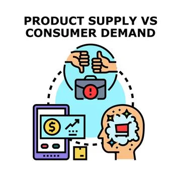 Product supply versus consumer demand economy concept Illustrazione stock