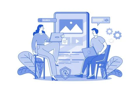 Product Team Programming Mobile App With Laptop Stock Illustration