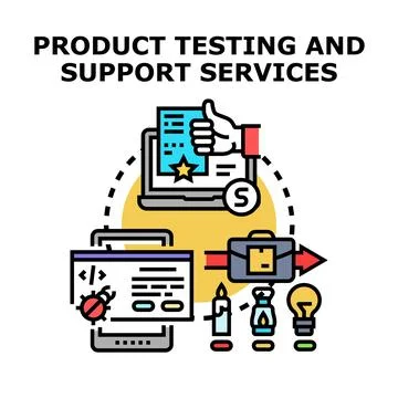 Product testing and support services concept evaluating quality Stockillustratie