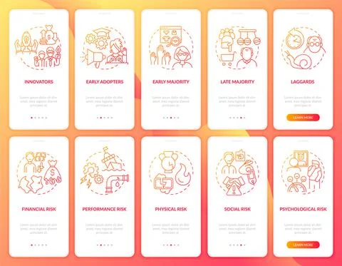Product testing onboarding mobile app page screen with concepts set Stock Illustration
