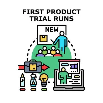 Product trial runs developing new concept workflow Stock Illustration