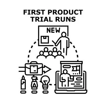 Product trial runs developing new concept workflow Stock Illustration
