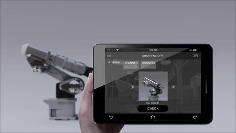 Product to using Robot arm in Smart factory UI . Control monitoring smart pad. 스톡 동영상 80416583