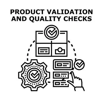 Product validation and quality checks concept development Stock Illustration