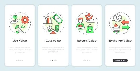 Product value types onboarding mobile app screen 스톡 일러스트