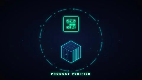 Product verified digital qr code scanning animation with futuristic hud int.. Vídeo Stock 337566524