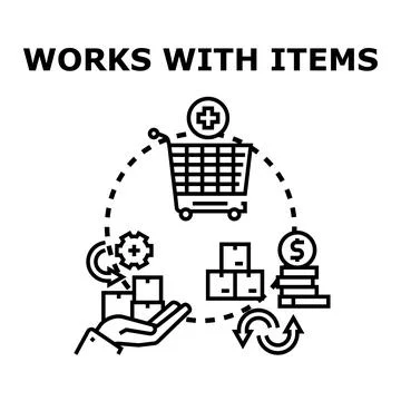 Product workflow transaction process working with items Stock Illustration