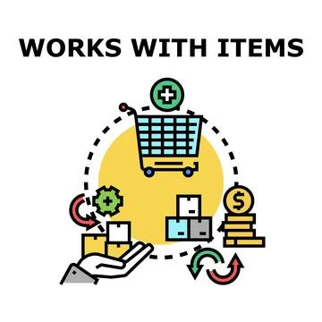 Product workflow transaction process working with items Stock Illustration