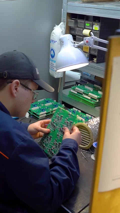 Production and assembly of audio electronics and sound equipment. 스톡 동영상 297601540