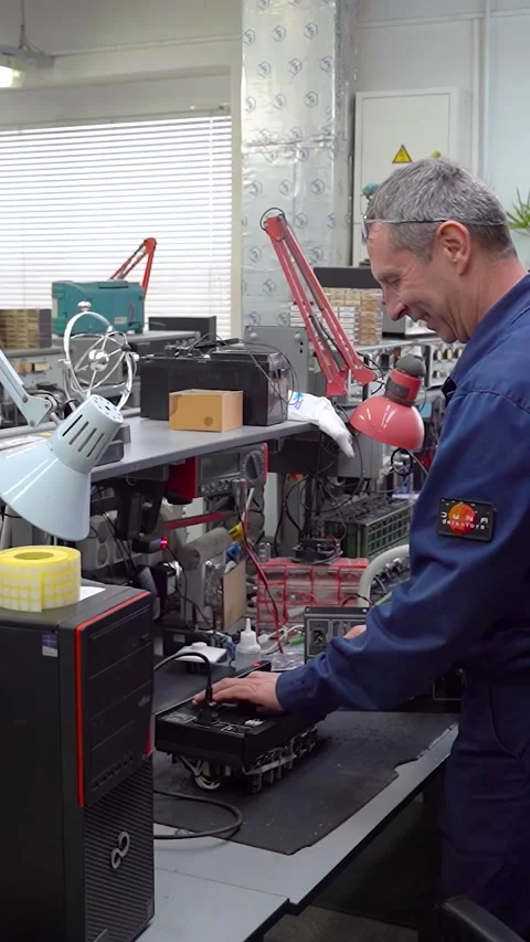 Production and assembly of audio electronics and sound equipment. Stock Footage 297601624