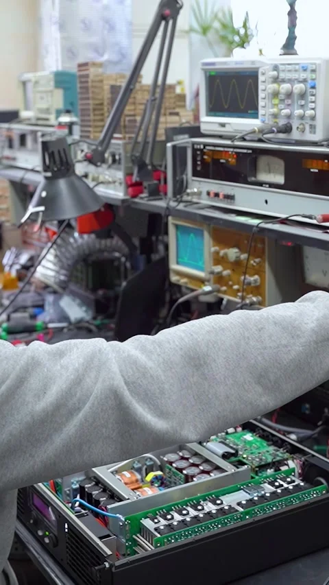 Production and assembly of audio electronics and sound equipment. Stock Footage 297601767