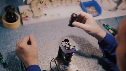 Production and assembly of the microscope Video stock 104834074