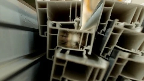 Production and manufacturing of frames and PVC windows, in the pvc windows Stock Footage 95624229