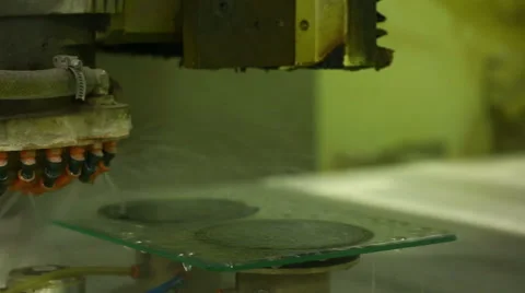 Production and processing of glass. cutting and grinding glass Stock Footage 61724126