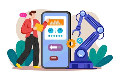 Production Automation with mobile app Stock Illustration
