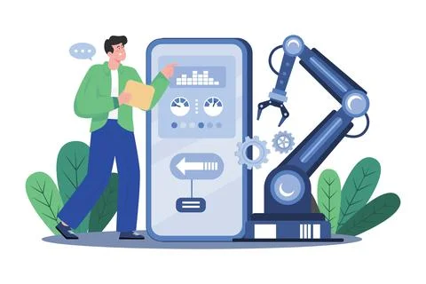 Production Automation With Mobile App Stock Illustration