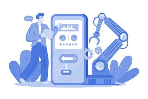 Production Automation With Mobile App Stock Illustration