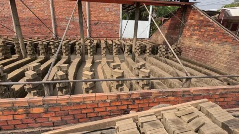 Production bricks from clay on a small village factory, Vinh Long, Vietnam Stock Footage 243973346