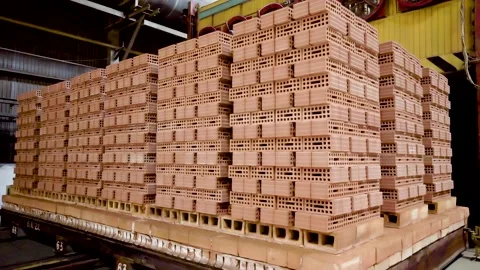 Production of Bricks on Plant. Workflow. Many Bricks.The Brick Kilns.Raw Bricks Stock Footage 227177349