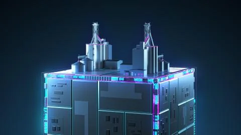 Production of building materials. Technology cube for providing information. Stock Illustration