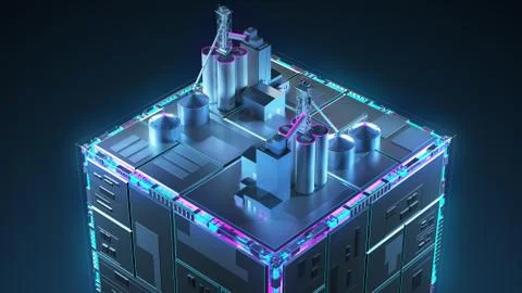 Production of building materials. Technology cube for providing information. Stock Illustration