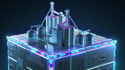 Production of building materials. Technology cube for providing information. DOF Stock Illustration