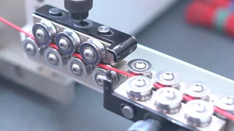 Production of cables and harnesses. Red cable extends from the plant Stock Footage 65496867
