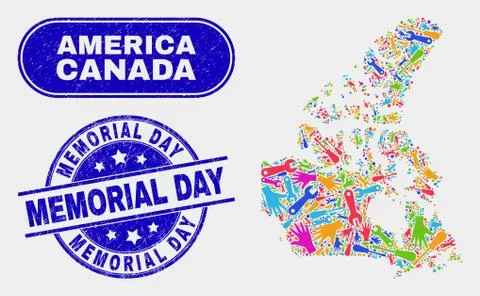 Production Canada V2 Map and Grunge Memorial Day Seals Illustrazione stock
