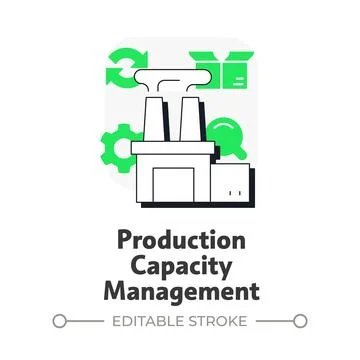 Production capacity management flat outline concept icon Stock Illustration
