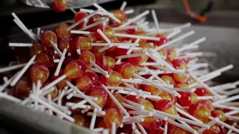 Production of caramel on a stick. Stock Footage 279091106