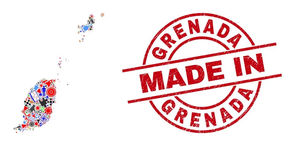 Production Collage Grenada Map and Made in Grunge Watermark Illustrazione stock