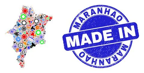 Production Collage Maranhao State Map and Made in Distress Stamp Seal Stock Illustration