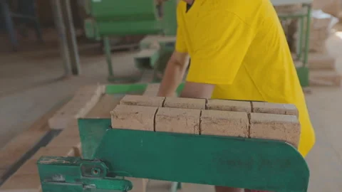 The production of compressed sawdust fuel. The process of creating fuel Stock Footage 274790418