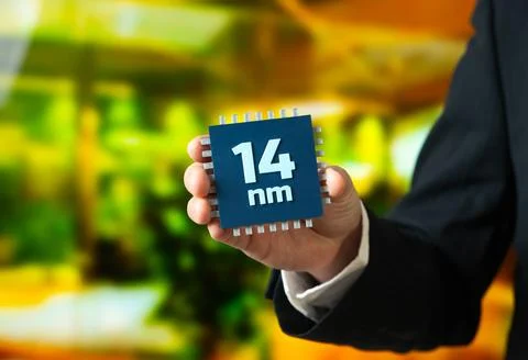 Production of computer microchips using the 14 nm process technology. Indus.. Stock Photos