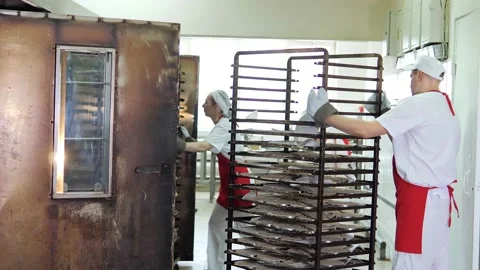 Production of confectionery products. The process of baking cakes and cakes at Stock Footage 171881480