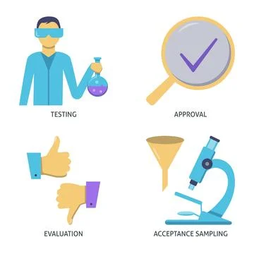 Production control and lab testing flat icon set イラスト素材