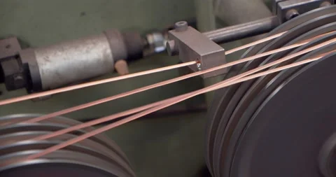 Production of copper wire, machinery working on the cables, close up Stock Footage 154798667