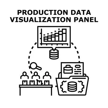 Production data visualization panel analyzing business information 스톡 일러스트