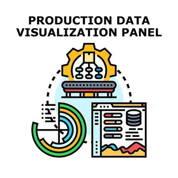 Production data visualization panel analyzing business analytics Illustrazione stock