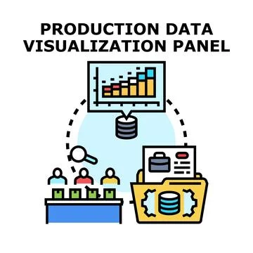 Production data visualization panel analyzing business information Stock Illustration