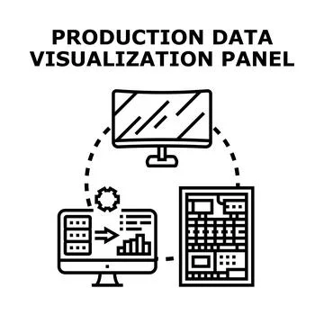 Production data visualization panel system management Illustrazione stock
