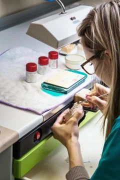 Production dentures Foto stock