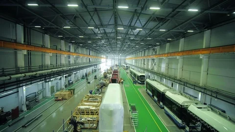 Production of electric trams Stock Footage 99358392